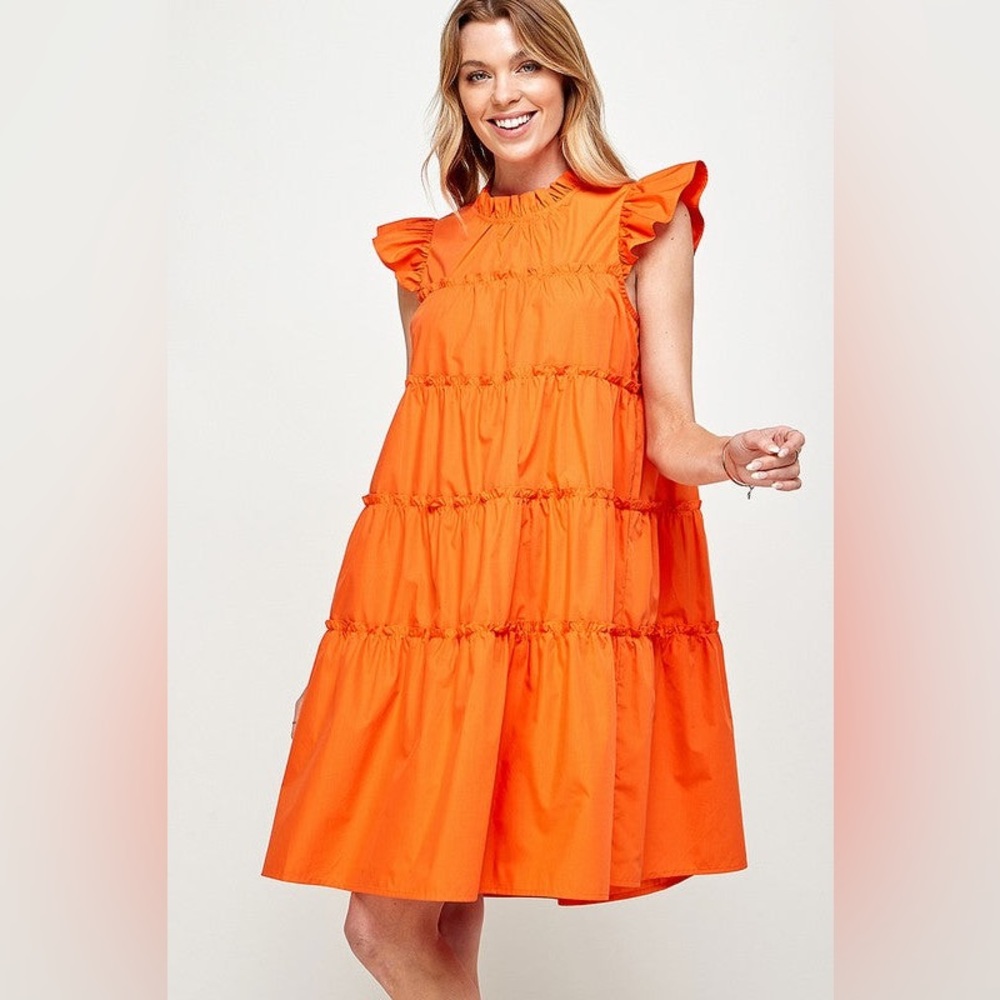 Bright Orange Ruffle Tiered Women’s Dress